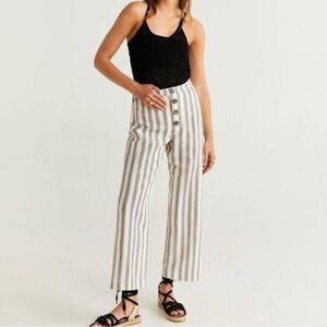 MNG Casual Black & Ivory Striped High Waist Button Fly Cropped Wide Leg Pant
